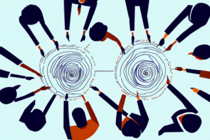 An illustrated group of people connecting