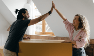 Two buddies high fiving