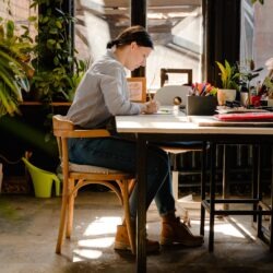 a woman at a desk working peacefully