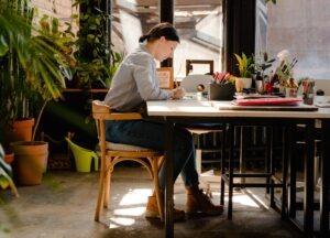 a woman at a desk working peacefully