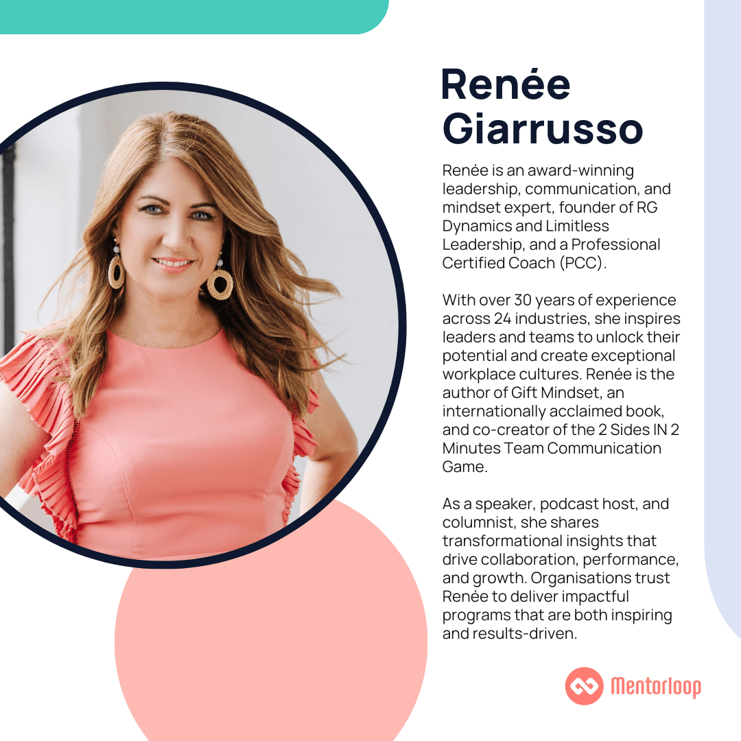Renée Giarrusso is an award-winning leadership, communication, and mindset expert, founder of RG Dynamics and Limitless Leadership, and a Professional Certified Coach (PCC). With over 30 years of experience across 24 industries, she inspires leaders and teams to unlock their potential and create exceptional workplace cultures. Renée is the author of Gift Mindset, an internationally acclaimed book, and co-creator of the 2 Sides IN 2 Minutes Team Communication Game. As a speaker, podcast host, and columnist, she shares transformational insights that drive collaboration, performance, and growth. Organisations trust Renée to deliver impactful programs that are both inspiring and results-driven.